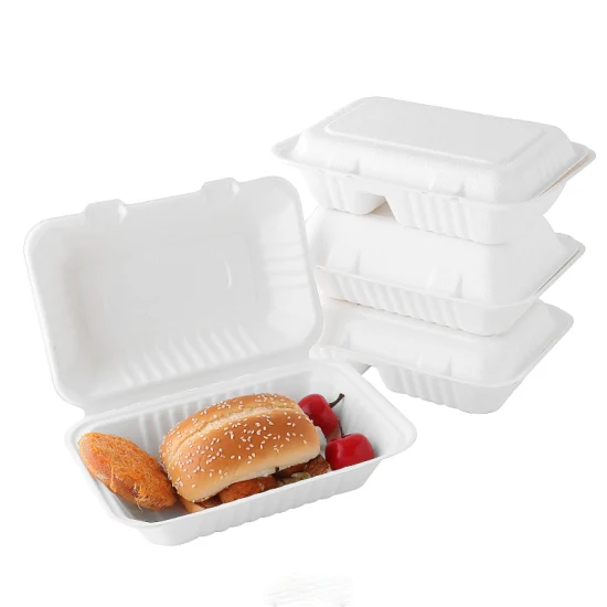 Takeaway Fast Food 9X6 Polpa de Papel Compostável Bagaço de Cana e Envases de Papel Clamshell Contenedores De Comida Recipiente de Alimentos Biodegradável