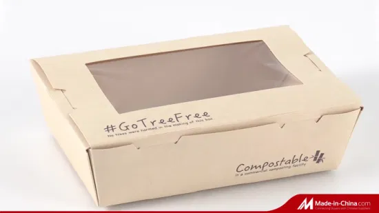 Caixa de comida de papel descartável personalizada com janela Pet/PLA com prova de óleo